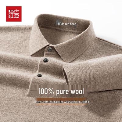 Hodo Men's 100% Pure Wool Machine Washable Polo Sweater