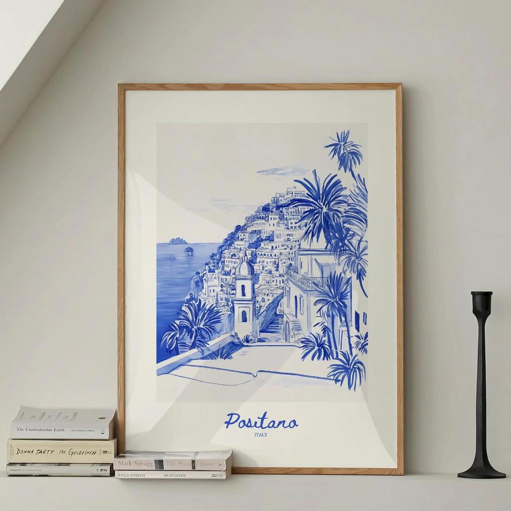 City Travel Poster, Retro Italy Print, Navy Blue Trendy Wall Art, Hand Drawn Sketch, summer beach poster, Home Decor Art