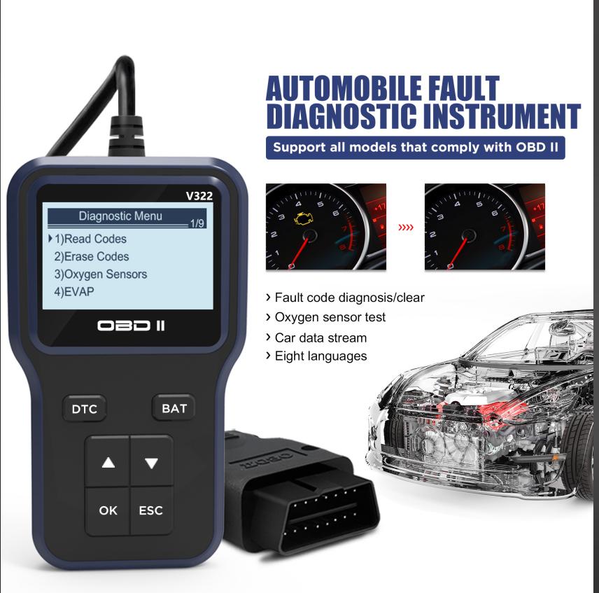 

Engine fault detection tool check engine system reader OBD 2 diagnostic adapter interface ECU TFT2.8in EVAP test, battery voltage