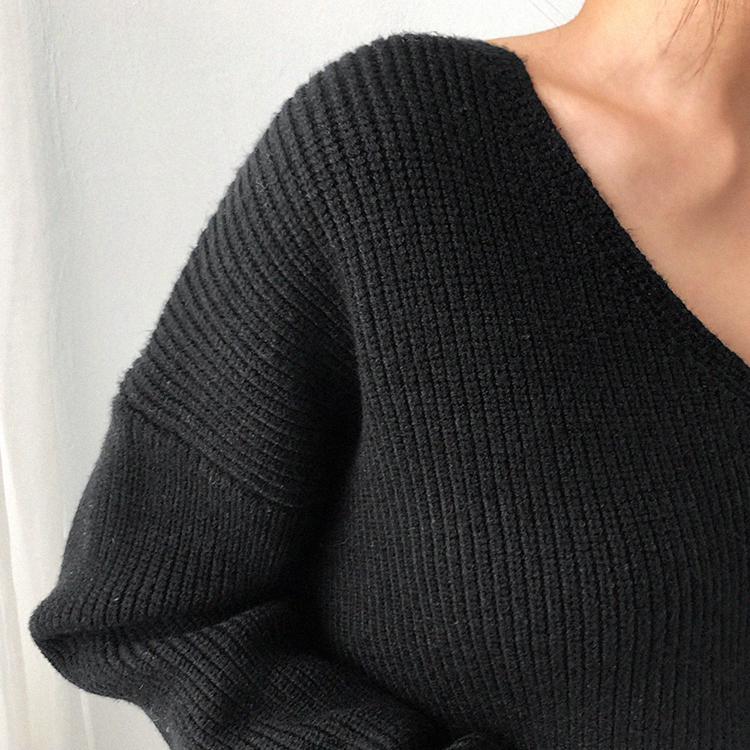Herbst V-ausschnitt Minimalistischen Tops Übergroßen Koreanischen Unregelmäßigen Saum Gestrickte Chic Casual frauen Strickwaren Pullover