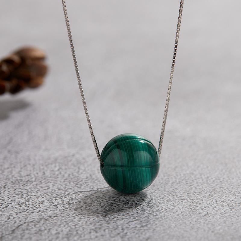 Niche Design S925 Sterling Silver Natural Malachite Colored Treasure Necklace Feminine Simple Temperament Various Pendant Earrings