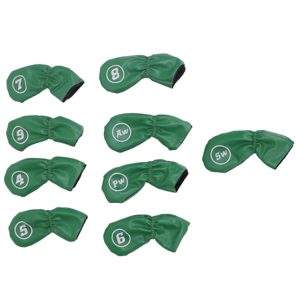 9pcs Golf Club Cover PU Leather Stylish Portable Golf Head Cover for Iron Drive Clubs Green