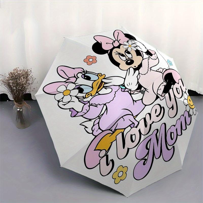 Daisy Duck,Minnie Mouse Themed Automatic Opening and Closing Folding Umbrella, Reinforced 8 Ribs, Compact Travel Design, Fashionable Folding