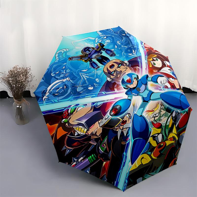 1pc Mega Man Automatic Folding Umbrella, Portable 3-Fold Design with 8-Bone Iron Frame, Outdoor for Fans, Travelers, Everyday Use, Gift Idea.Y038
