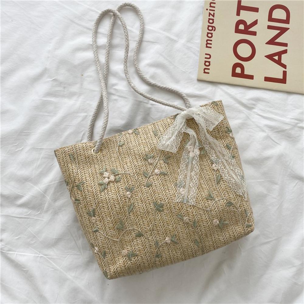Travel Straw Shoulder Bag Summer Women's Totes Bag Ins Lace Straw Bag  for Ladies
