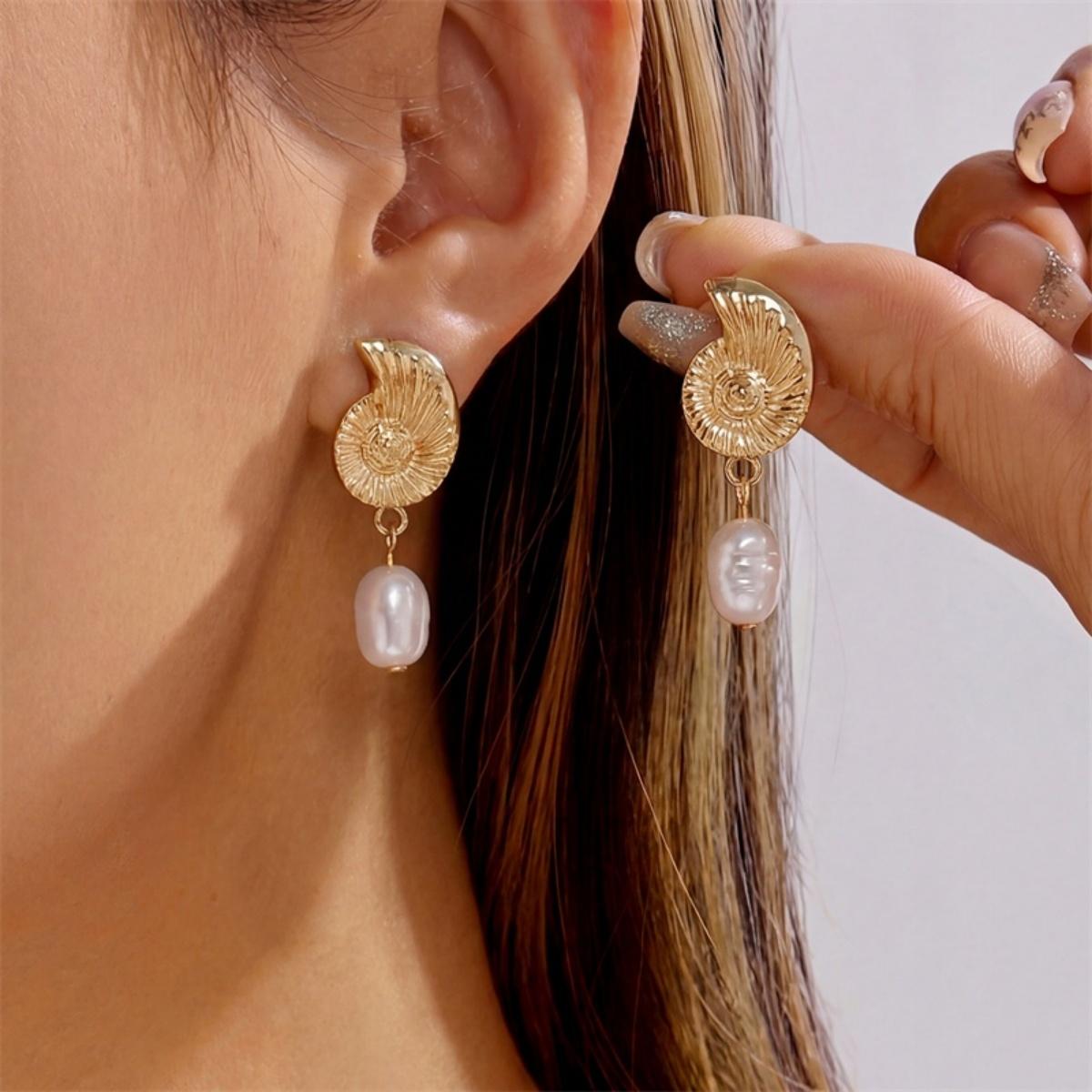 

Summer Beach Conch Irregular Imitation Pearl Drop Earrings For Women Men Boho Metal Shell Starfish Ocean Dangle Earrings Jewelry