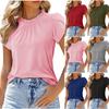 Fashion New Women's Summer Solid Color Round Neck Short-sleeved Pleated Casual T-shirt Top