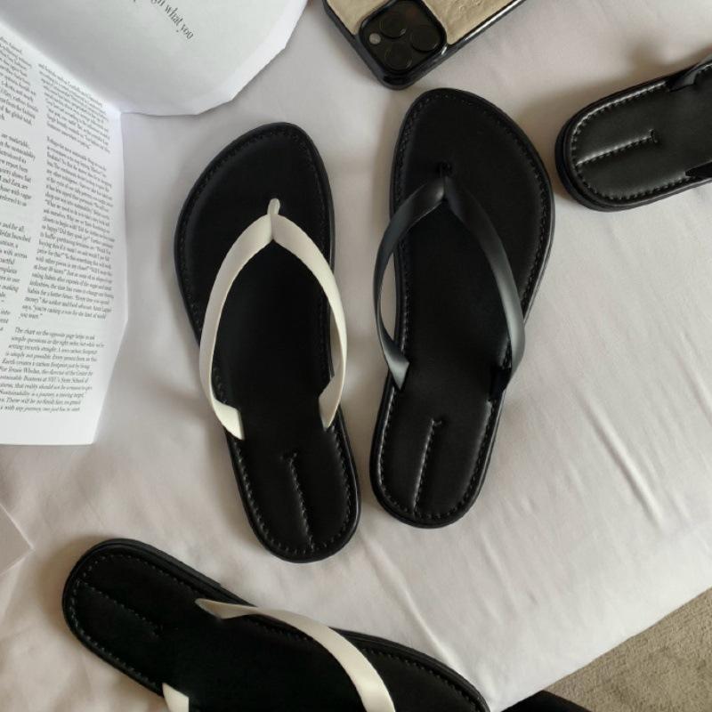 Leather version~ ro * step on shit feeling flip-flops shoes women's summer wear new minimalist casual seaside beach sandals