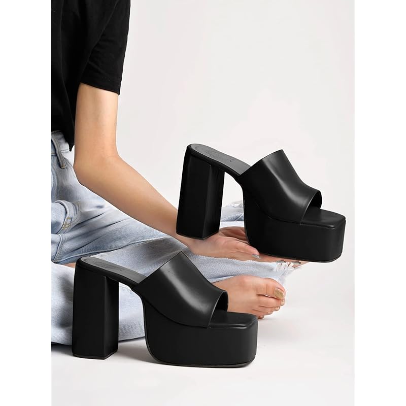 

Shoetopia Stylish Solid Black Block Heels For Women 5 UK чорний