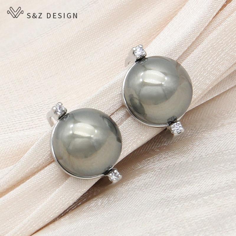 Mote Runde Simulert-perle Dråpeøreringer For Kvinner Bryllup Rose Gull Farge Cubic Zirconia Smykker Eardrop