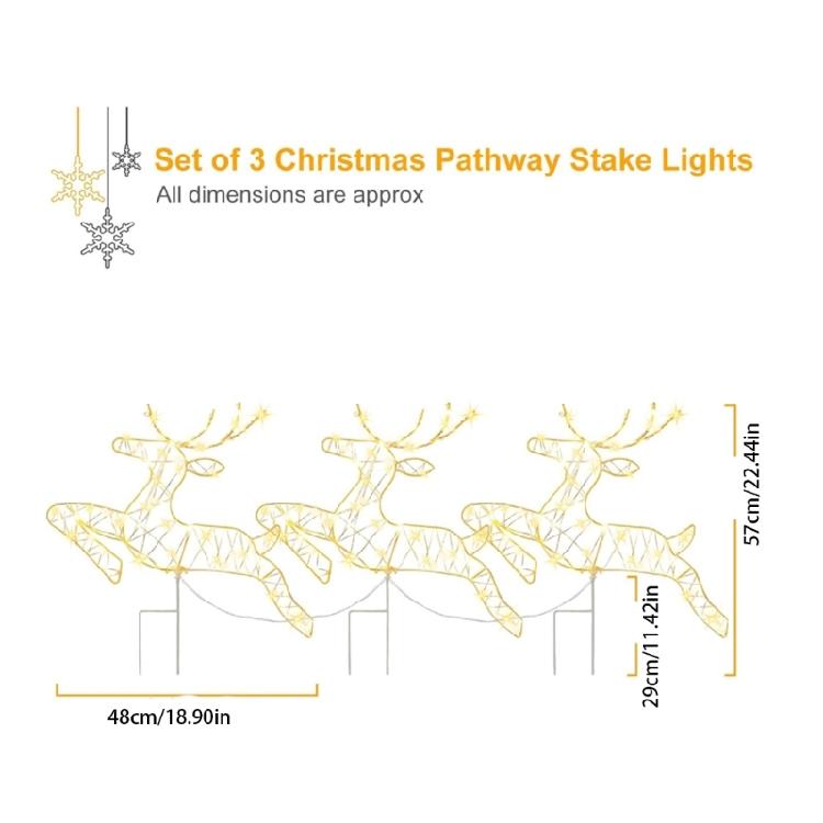 3pack Deer Shape Outdoor Christmas Light Durability Iron Lawn Ornaments for Pathway and Planter