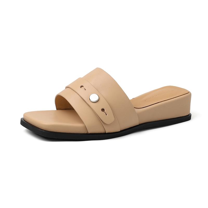 Krazing Pot Mules Fashion Sheep Skin Thick Heels Peep Toe Flip Flop Summer Size 42 Preppy Style Women Sandals