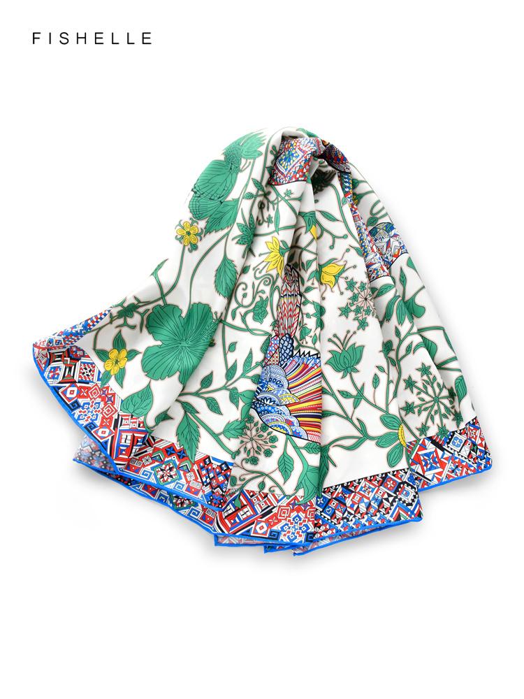 New Green Leopard 100% Silk Scarf Twill Shawl Women Wrap Bandana Hijab Luxury Gifts Lady Headband Scarves Neckerchief 90CM
