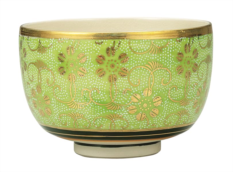 Kutani ware Iwataya Matcha bowl, white grain enamel, green K9-874