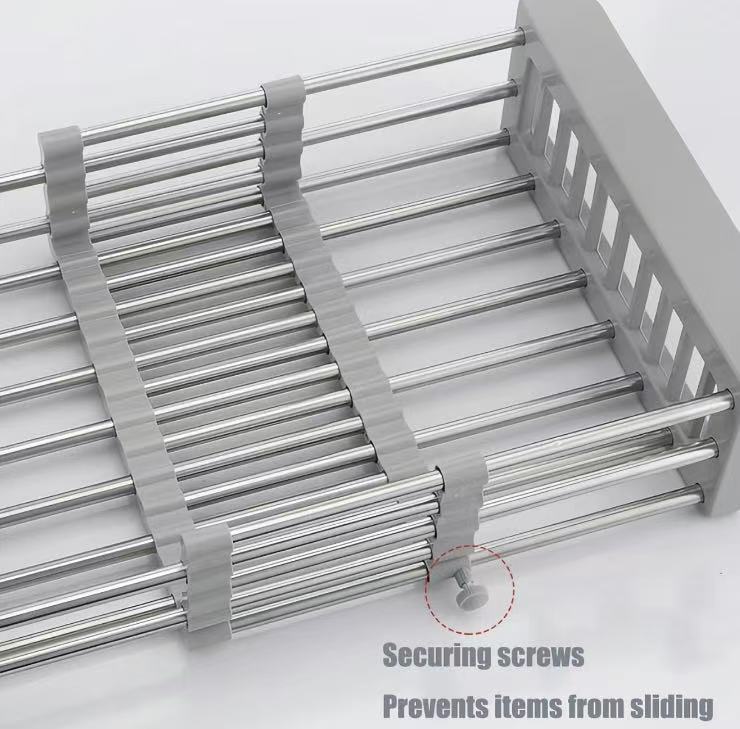 

Stainless Steel Over Sink Drying Rack, Adjustable Multi-function Fruit & Dish Drain Basket 1 серебряный