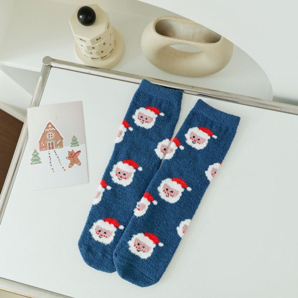 

Christmas Tree Christmas Socks Elk Christmas Calf Socks Cute Coral Fleece Socks Ladies синий
