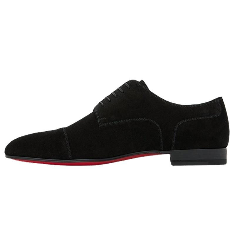 New Red Sole Men Shoes Black Flock Derby Shoes Breathable Lace-up Handmade Men Shoes  Chaussures Pour Hommes