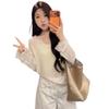 Korean loose milk white big neckline T-shirt women's summer fungus edge stacked wearing sunscreen blouse slightly transparent v-neck top
