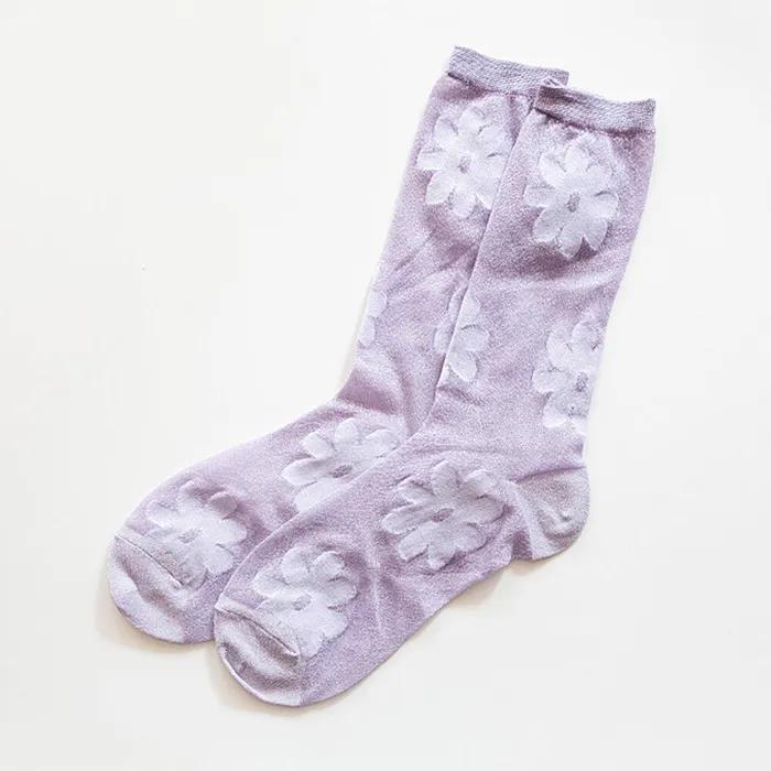 See-through glitter flower fashion socks rssw026
