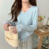 Powder Blue Elegant Fresh Youthful V Neck Loose Long Sleeve Sweater Women Autumn Commute Base Layer Top