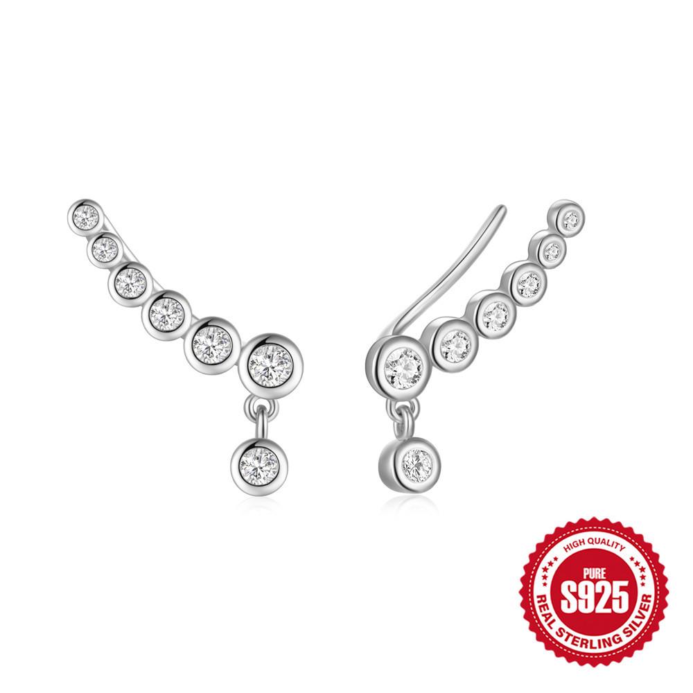S925 Sterling Silver Round Diamond-Set Single-Row Stud Earrings Women'S Fashion Earrings Trendy Niche Design Earrings