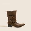 Brown pointed short boots women's 2025 autumn and winter new old wasteland wind boots embroidered western cowboy boots