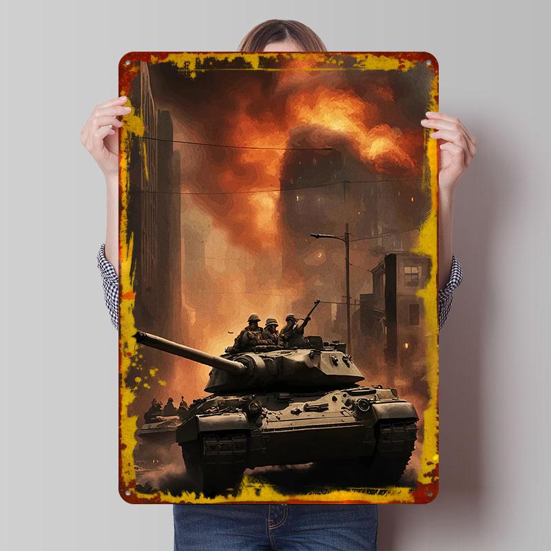 

Tanks WarTorn Cityscape Tinplate Poster Customized Wall Art Vintage Retro Metal Signs for Interior Decoration Living Room Decor 7.9x11.8In(20x30cm)