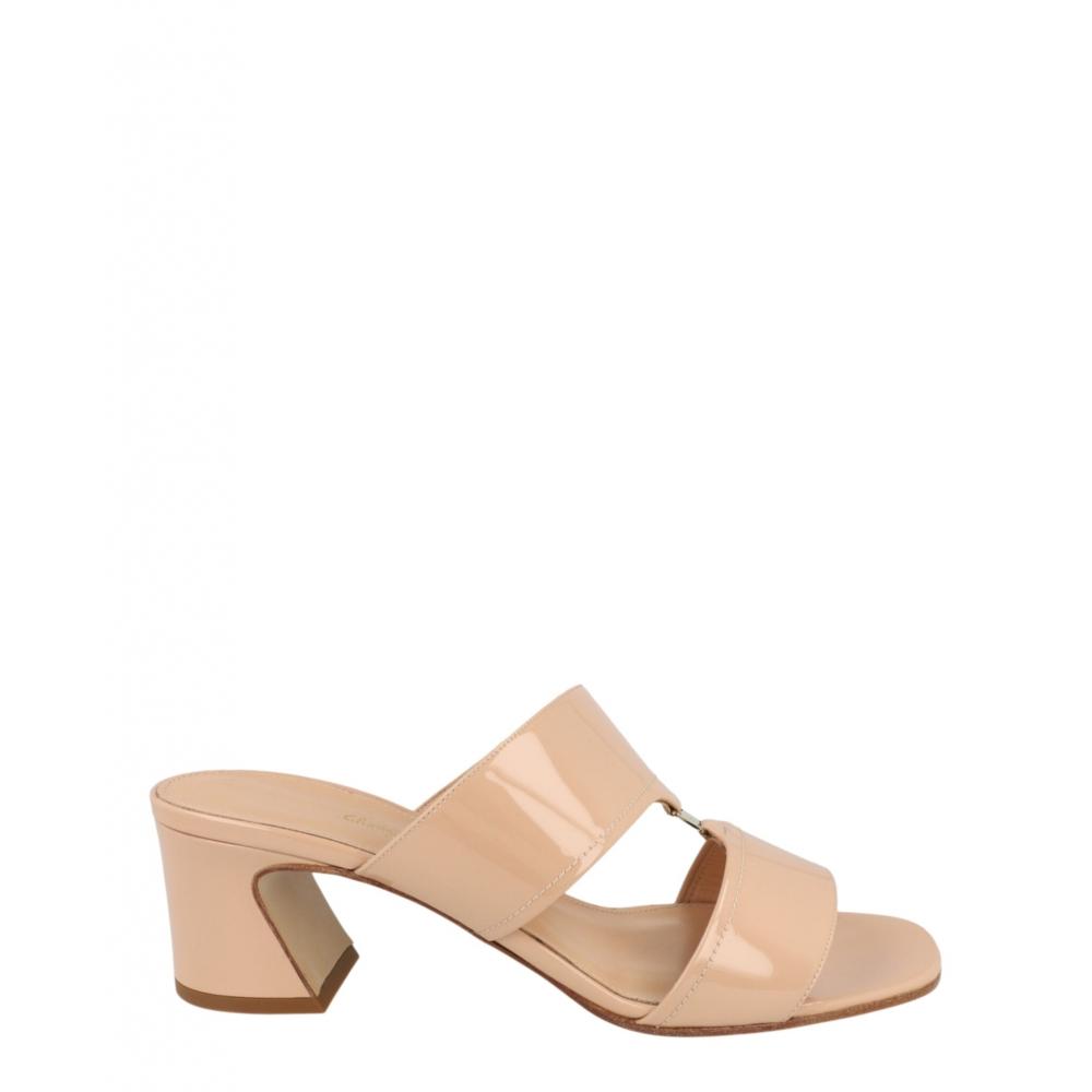 Salvatore Ferragamo Tot 55 Patent Leather Sandals Bone