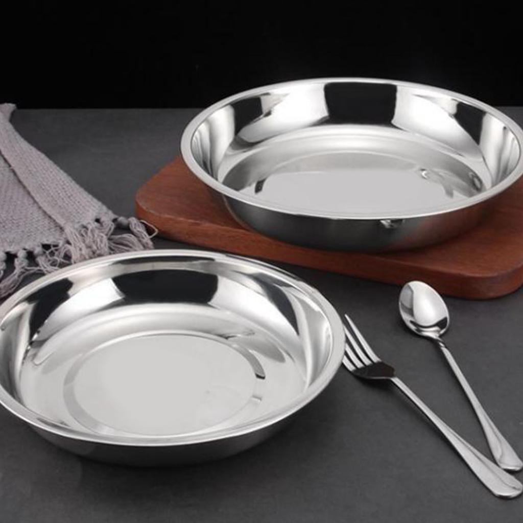 Metal Dinner Plates 304 Stainless Steel Round Camping Plates Thickened Soup Plate Tableware Tool S (16cm)