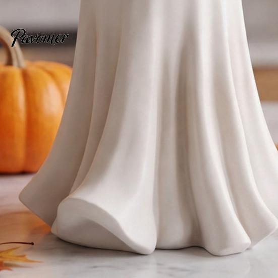 Durable Resin Autumn Display Cute White Ghost Statue, Big Eyes Figurine, Halloween Tabletop Decor, Child-Friendly Party Props Spooky Indoor