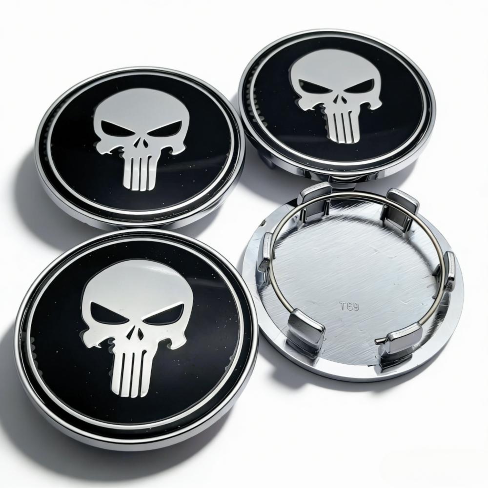 4pcs Skull Logo Emblem Badge Car Wheel Center Caps 69MM Clips 56MM Wheels Hub Dust Cap Rim Hubcaps Cover Replace Car Accessories
