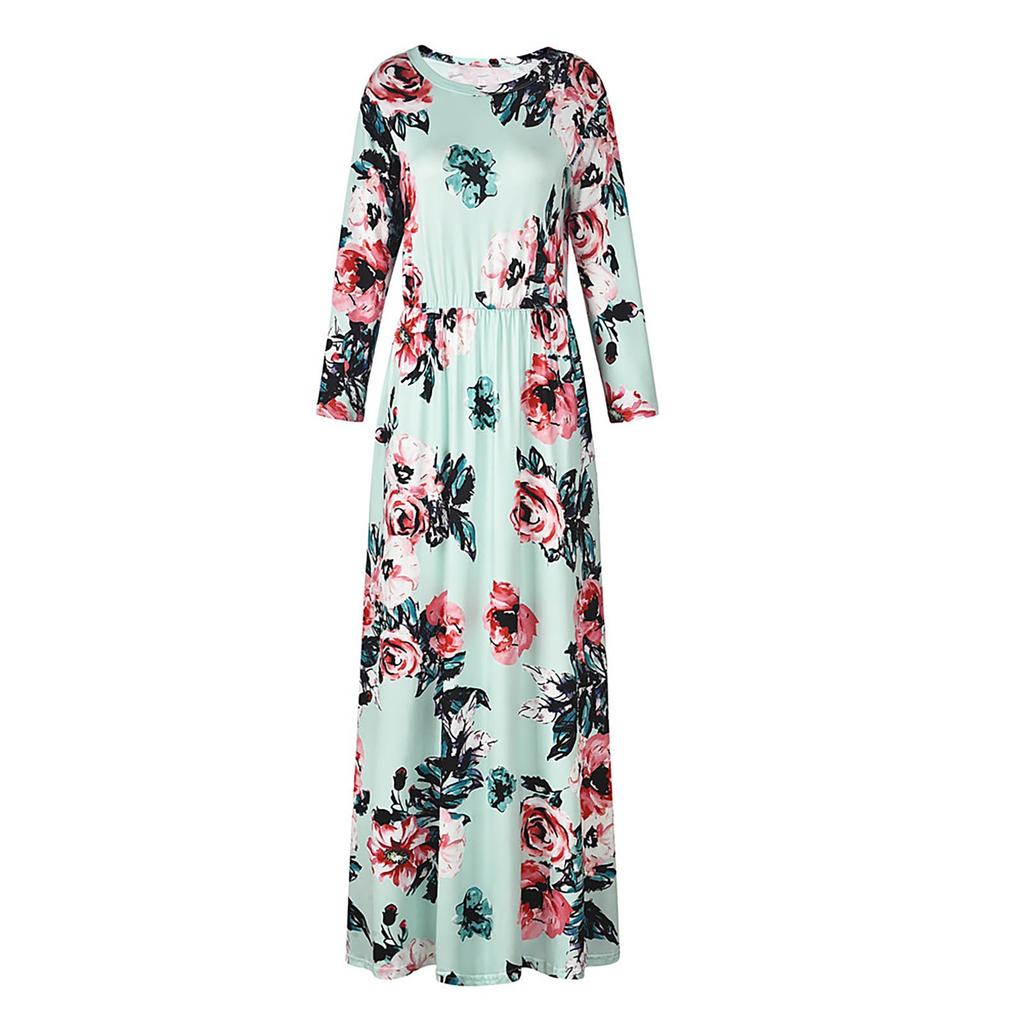Women's Fashion Summer Crewneck Floral Print Dress
