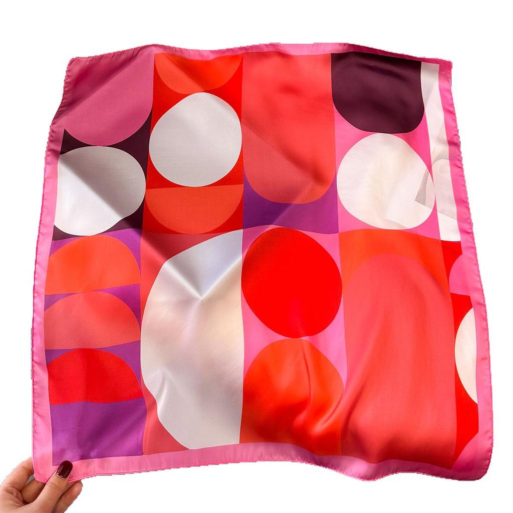 High-grade light luxury artistic sense geometric printing medium square scarf neutral style personalized outer bag headscarf neck scarf silk scarf