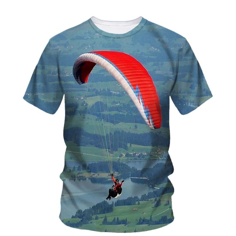 Parachute Paraglider Pattern T-Shirt For Men Sky Scape 3D Printed Short Sleeves Summer Fashion Street Tees Round Neck T Shirts