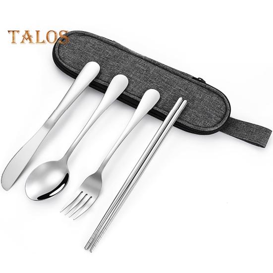Stainless Steel Cutlery Set 4-Piece Retro Tableware Fork Spoon Chopsticks Knife with Storage Bag Mirror Polished Dishwasher Safe Cutlery Set for Home