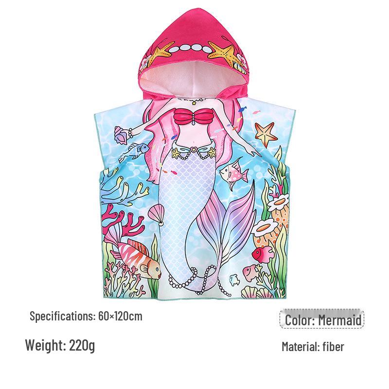 Kids' Quick-Dry Cartoon Swim Cape - Wearable Bath Towel with High Absorption