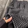 Women's High-Waisted Black Plaid Woolen Wide-Leg Pants - Fleece-Lined, Retro-Casual for Autumn/Winter