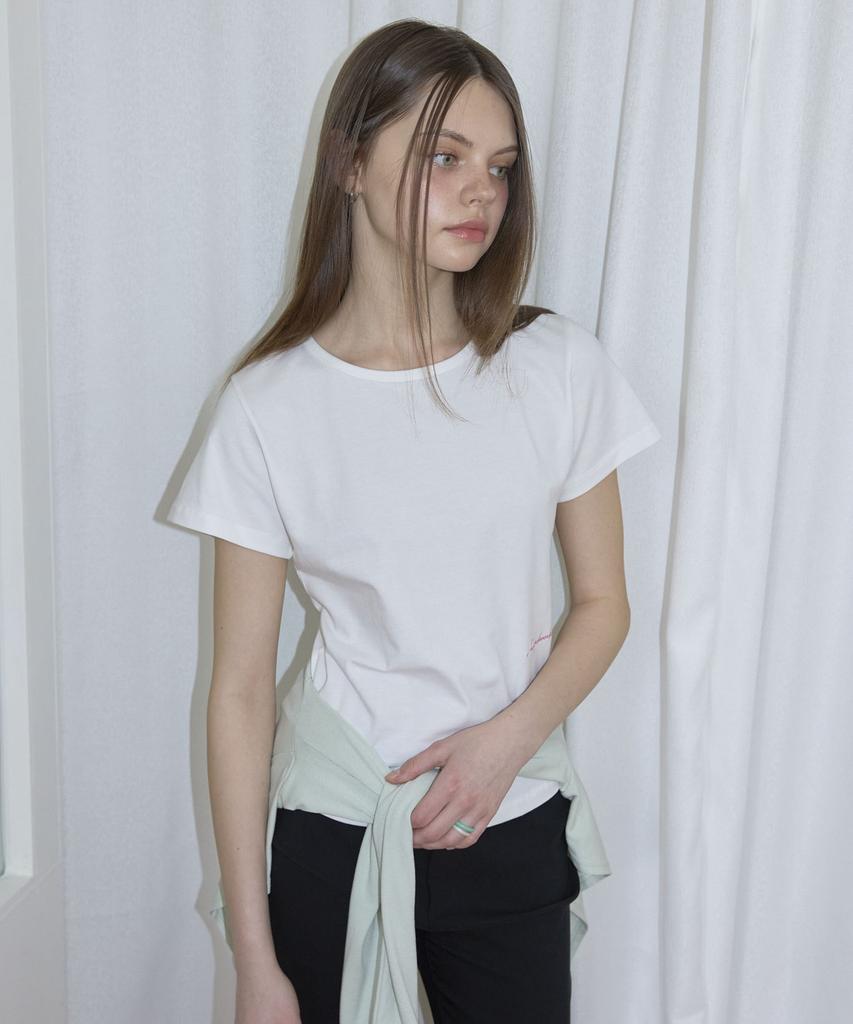 Nyuyogwogseu Embroidered Round Short Sleeve T-Shirt_White