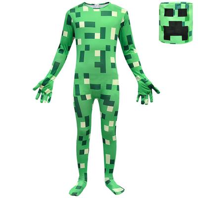 Kids Boys Girls Creeper Long Sleeves Jumpsuit Mask Headgear Sets Halloween Cosplay Costumes Role Play Outfit