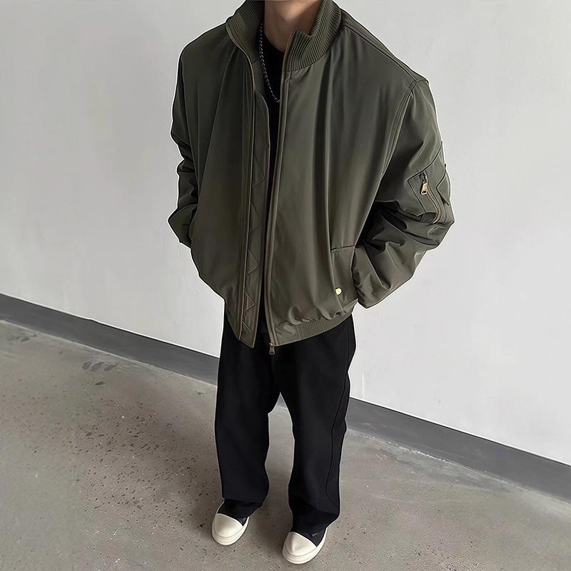 Cleanfit Herren Schwarze Gepolsterte Baumwoll-Bomberjacke, Kurzer Stehkragen, Hochwertiger Wintermantel