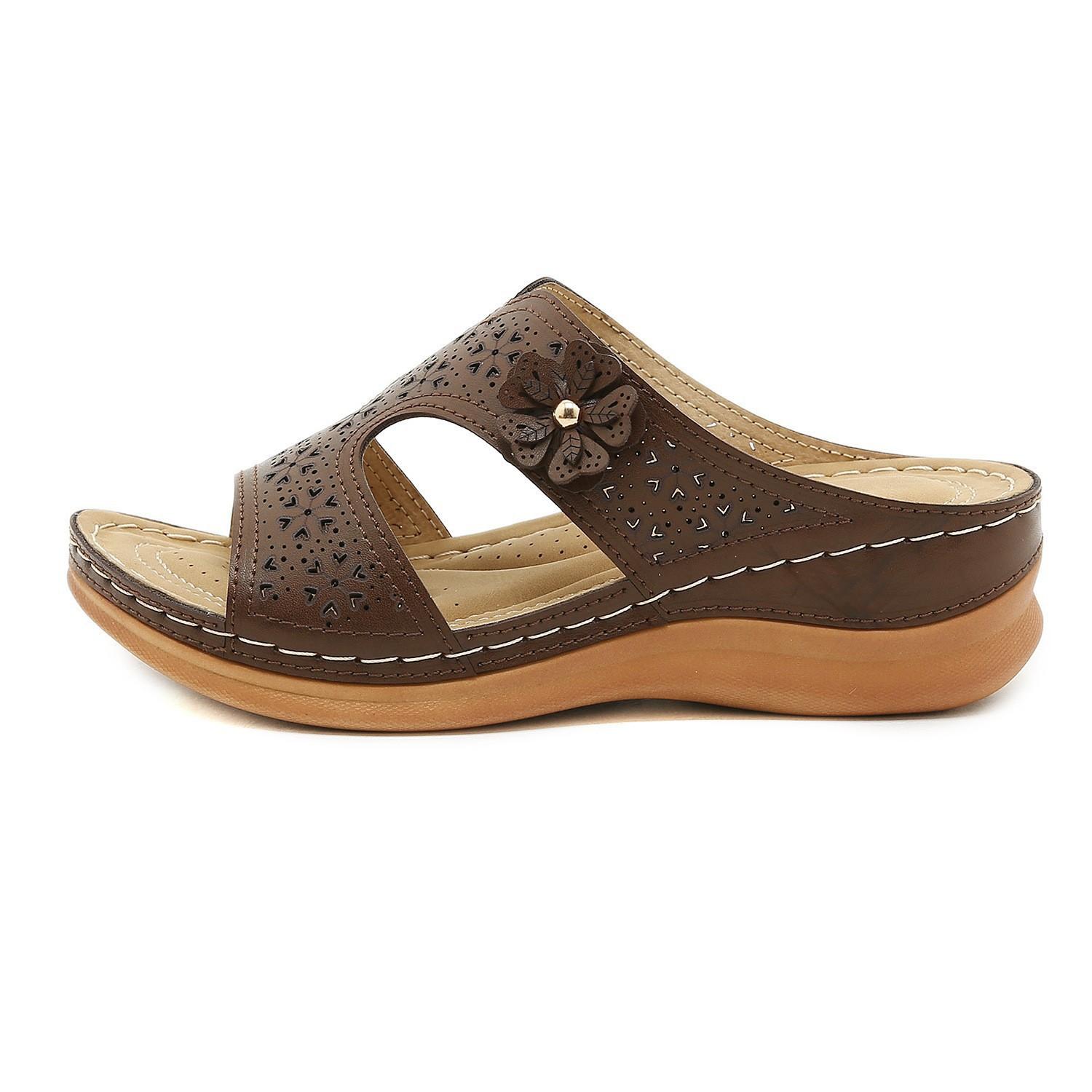 

Женские сандалии, шлепанцы, летняя обувь с открытым носком, винтажные женские туфли на платформе на низком каблуке, прогулочные сандалии 42 коричневый