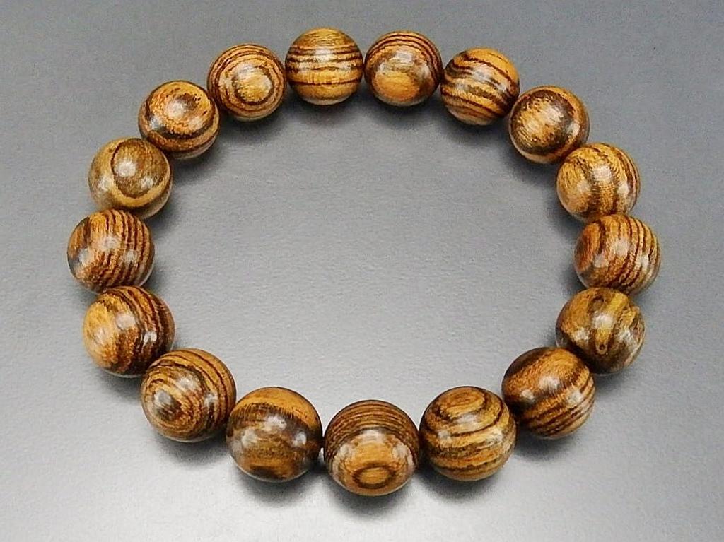 [Sekigai] Tiger Crest Sandalwood Large Beads 12mm Wooden Prayer Bead Bracelet Approx. 178mm