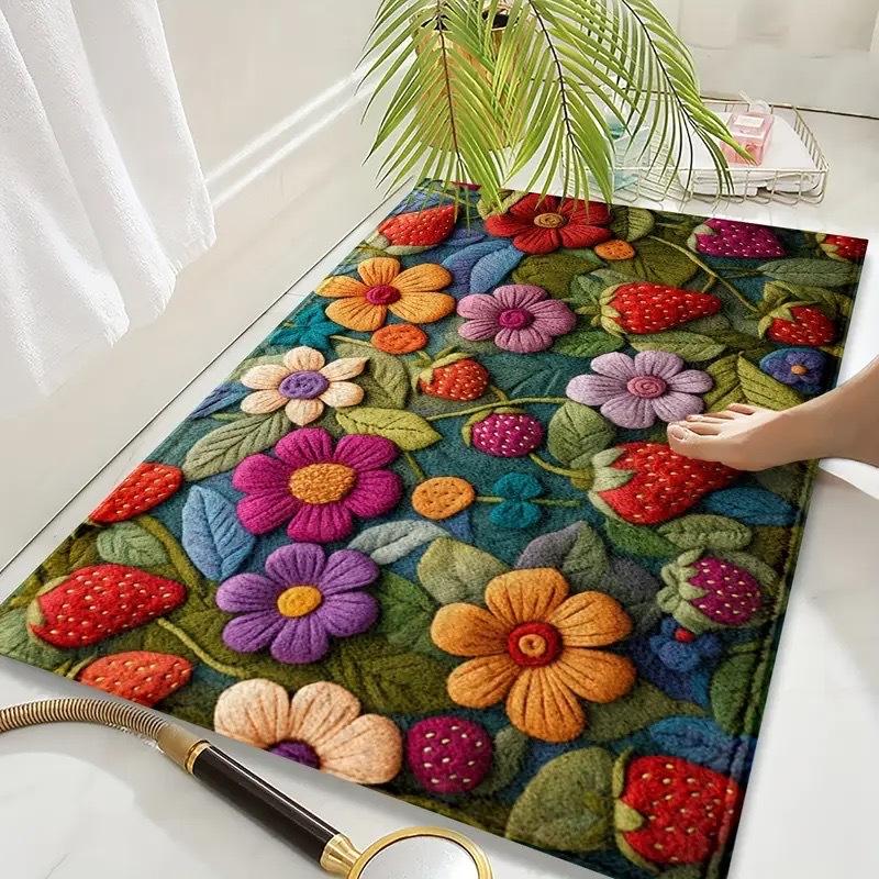 

3D Цветочный Нескользящий Коврик Искусственный Кашемир Коврик для Пола Входная Зона Внутри Помещения Прочный Легкий в Уходе Коврик для Ванной Комнаты Впитывающий Грязеотталкивающий Мягкий Ковер 60*90cm розовый