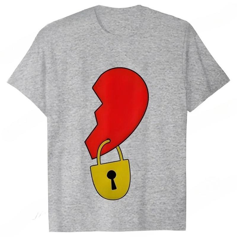 Men Women's T-shirt Partnerlook Heart Lock Key Love Funny Fashion Couple Short Sleeved T-shirt Love Couples Outfits Lover Shirt