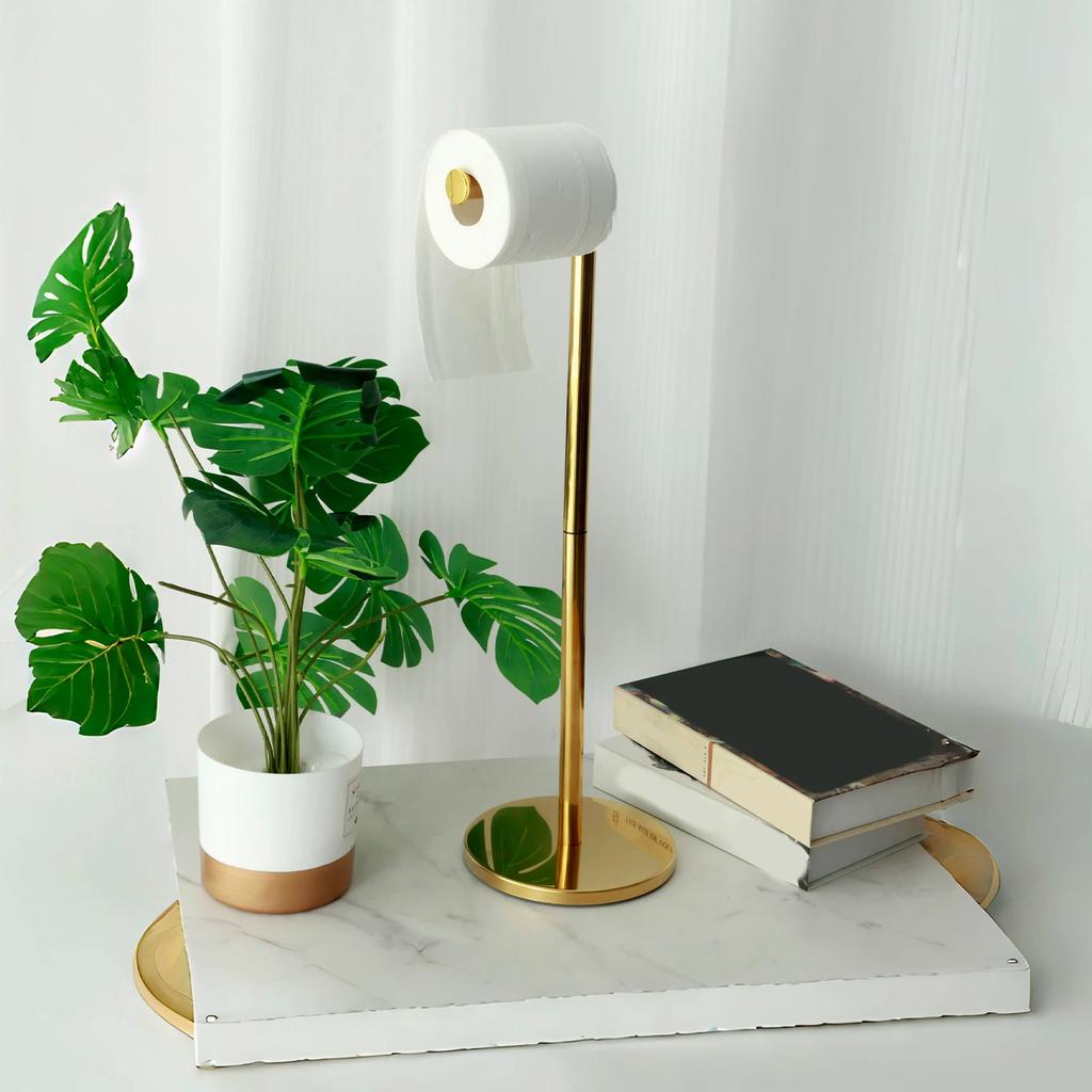 New Toilet Paper Holder Stainless Steel Standing Toilet Roll Stand with Top Storage Shelf Rustproof Toilet Paper Stand for Home