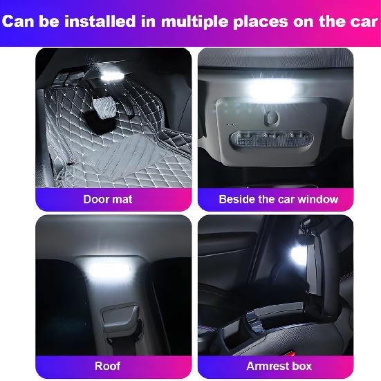 Bittwee Car LED Lights, 2PCS Vehicle Interior Wireless Ambient Lighting with 6 Bright LED Lamp Beads, Portable USB Rechargeable Atmosphere Night