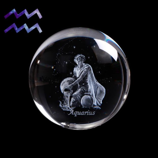 Crystal Zodiac Desktop Ornaments - Intricately Carved Constellation Gifts 6cm Ball