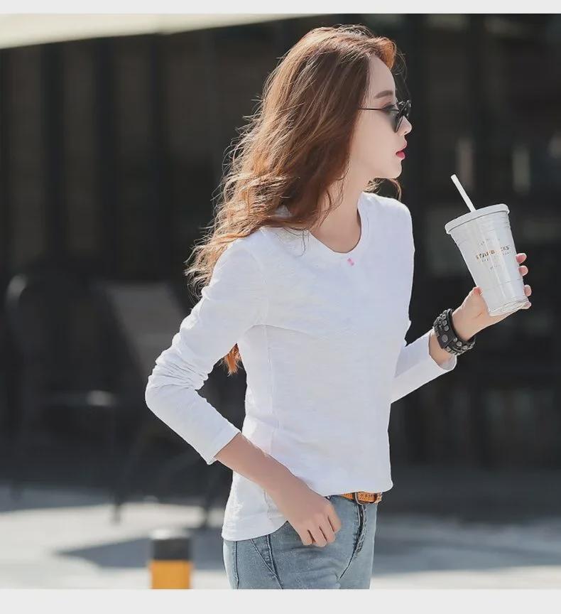 2021 Korean Long-Sleeve T-Shirts for Women: Slimming Solid Color Layering Tops, Youthful Style