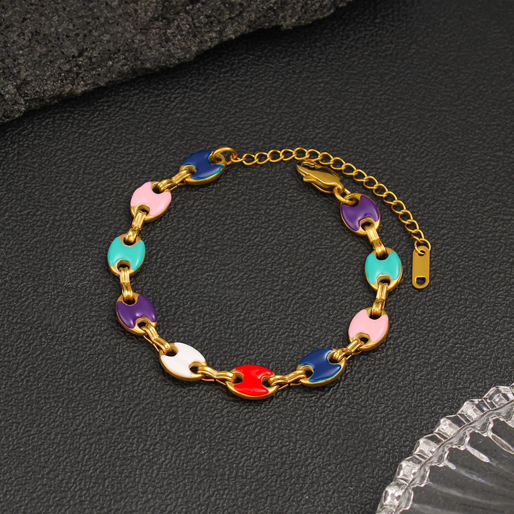 Creative Bohemian Titanium Steel Enamel Bracelet Necklace - Unisex Handmade Thick Square Link Chain