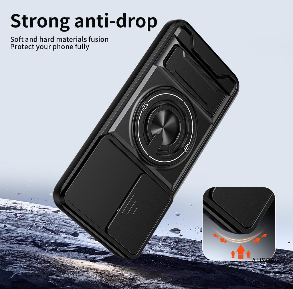 Hülle für Samsung Galaxy A17 Hülle Drehbarer Schiebe-Kamera-Schutzring Ständer Stoßfeste Abdeckung Capa Funda